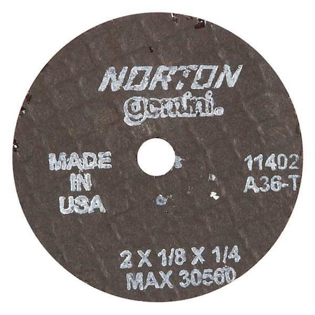 Abrasive Cut-Off Wheel, Type 1, 2 in Dia, 0.125 in Thick, 1/4 in Arbor Hole Size, Aluminum Oxide MPN:66243411402