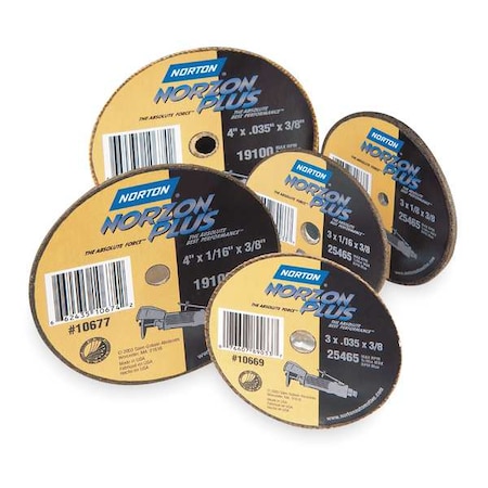Abrasive Cut-Off Wheel, Type 1, 3 in Dia, 0.0625 in Thick, 3/8 in Arbor Hole Size, Ceramic, 36 Grit MPN:66243510671