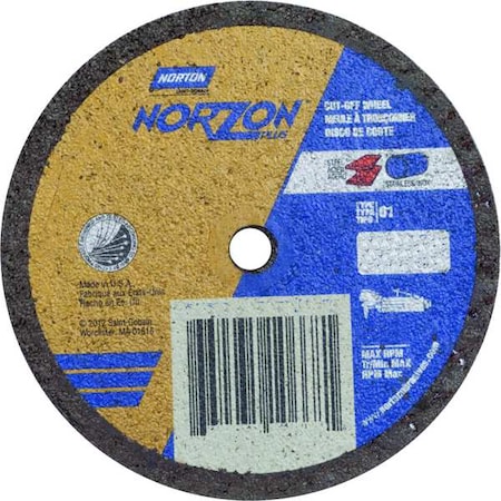 Abrasive Cut-Off Wheel, Type 1, 4 in Dia, 0.0625 in Thick, 1/4 in Arbor Hole Size, Ceramic, 36 Grit MPN:66243510676
