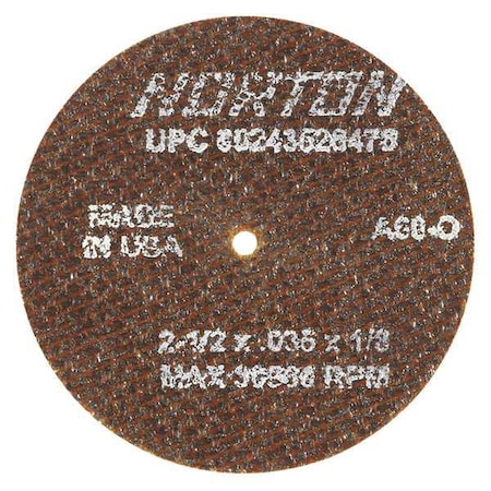 Abrasive Cut-Off Wheel, Type 1, 2 1/2 in Dia, 0.035 in Thick, 1/8 in Arbor Hole Size, 60 Grit MPN:66243528476