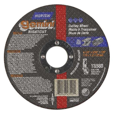Abrasive Cut-Off Wheel, Type 1, 4 1/2 in Dia, 0.0938 in Thick, 7/8 in Arbor Hole Size, 46 Grit MPN:66252823599