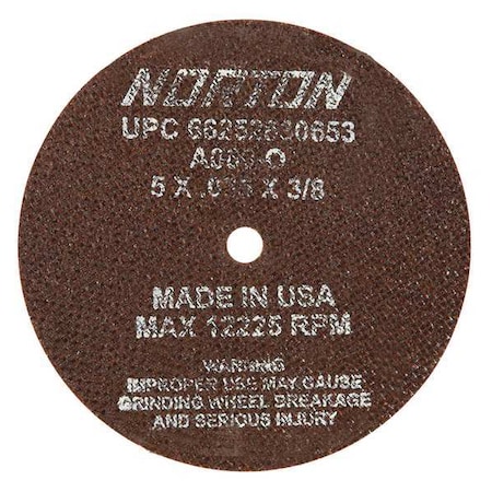 Abrasive Cut-Off Wheel, Type 1, 5 in Dia, 0.035 in Thick, 3/8 in Arbor Hole Size, Aluminum Oxide MPN:66252830653