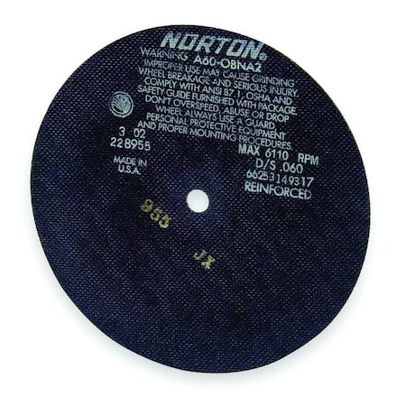 Abrasive Cut-Off Wheel, Type 1, 6 in Dia, 0.035 in Thick, 3/8 in Arbor Hole Size, Aluminum Oxide MPN:66252835064
