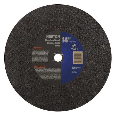 Abrasive Cut-Off Wheel, Type 1, 14 in Dia, 0.0938 in Thick, 1 in Arbor Hole Size, Aluminum Oxide MPN:66252835554