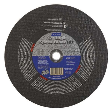 Abrasive Cut-Off Wheel, Type 1, 12 in Dia, 0.125 in Thick, 1 in, 20 mm Arbor Hole Size, 24 Grit MPN:66252836708