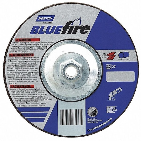 Cut-Off & Grinding Wheel, Type 27, 6 in Dia, 0.125 in Thick, 5/8