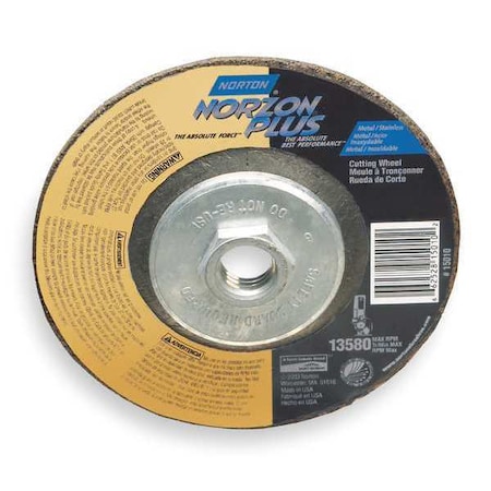 Depressed Center Cut-Off Wheel, Type 27, 4 1/2 in Dia, 0.125 in Thick, 5/8
