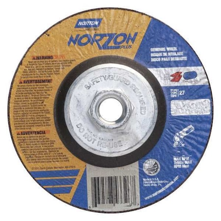 Depressed Center Grinding Wheel, Type 27, 5 in Dia, 0.25 in Thick, 5/8