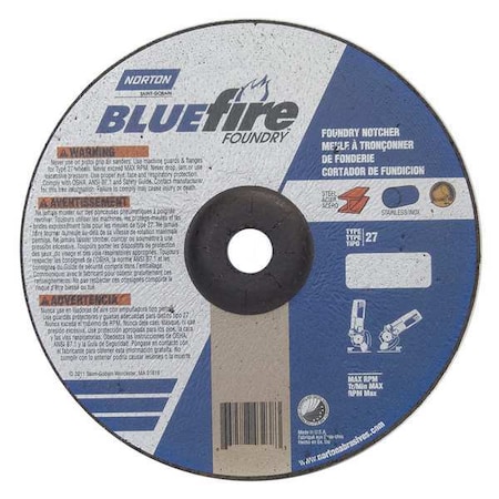 Cut-Off & Grinding Wheel, Type 27, 7 in Dia, 0.125 in Thick, 7/8 in Arbor Hole Size, 24 Grit MPN:66252915526