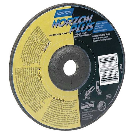 Depressed Center Grinding Wheel, Type 27, 7 in Dia, 0.25 in Thick, 7/8 in Arbor Hole Size, Ceramic MPN:66252917880