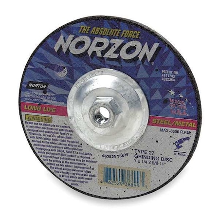 Cut-Off & Grinding Wheel, Type 27, 7 in Dia, 0.125 in Thick, 5/8