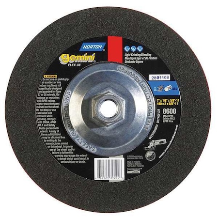 Depressed Center Grinding Wheel, Type 27, 7 in Dia, 0.125 in Thick, 5/8
