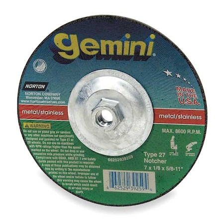 Cut-Off & Grinding Wheel, Type 27, 9 in Dia, 0.125 in Thick, 5/8