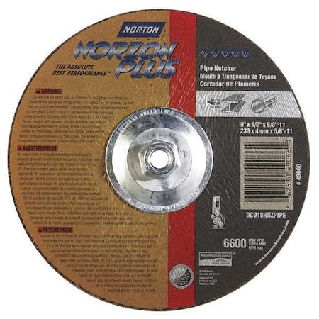 Depressed Center Cut-Off Wheel, Type 27, 9 in Dia, 0.125 in Thick, 5/8