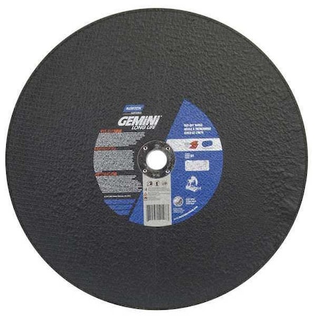 Abrasive Cut-Off Wheel, Type 1, 14 in Dia, 0.0938 in Thick, 1 in Arbor Hole Size, Aluminum Oxide MPN:66253306626