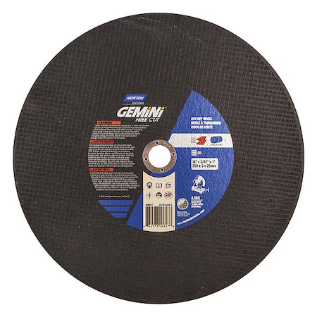 Abrasive Cut-Off Wheel, Type 1, 14 in Dia, 0.0938 in Thick, 1 in Arbor Hole Size, Aluminum Oxide MPN:66253306627