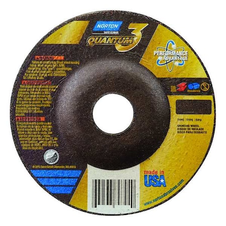 Depressed Center Grinding Wheel, Type 27, 4 in Dia, 0.25 in Thick, 3/8 in Arbor Hole Size, Ceramic MPN:66253371180
