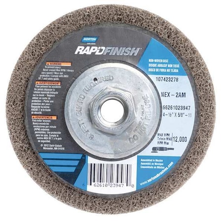 Non-Woven Depressed Center Disc, Type 27, 4 1/2 in Dia, 1/2 in Thick, 5/8