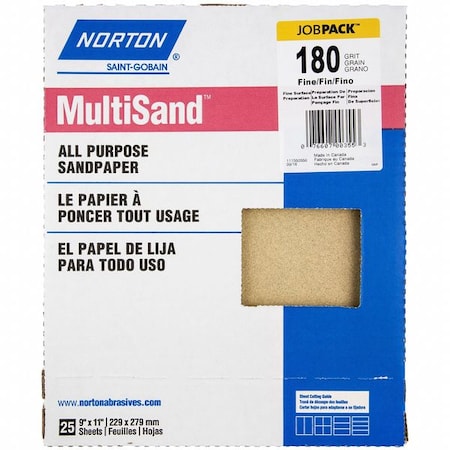 Sandpaper Sheet, Grit 180, PK25 MPN:07660700355