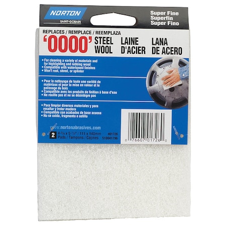 Steel Wool Pad, 4 3/8 in W, 5 1/2 in L, PK2 MPN:07660701726