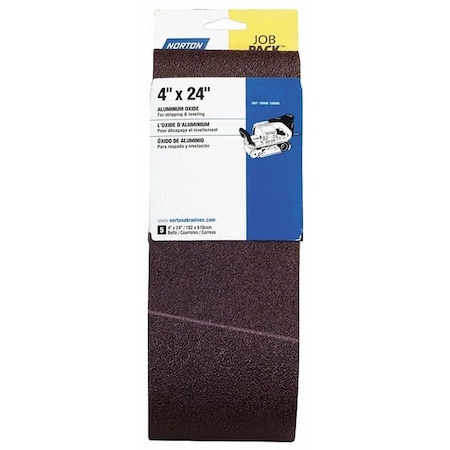 Sanding Belt, 4 in W, 24 in L, Coated, Aluminum Oxide, 80 Grit, Coarse, R255 Metalite, Brown MPN:07660702069