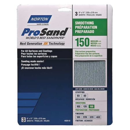 Sandpaper Sheet, 11 in L, 9 in W, PK3 MPN:07660768160