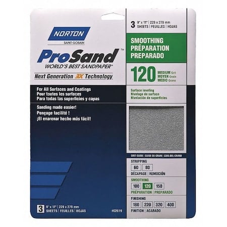 Sandpaper Sheet, Fine, 120 Grit, PK3 MPN:07660768161