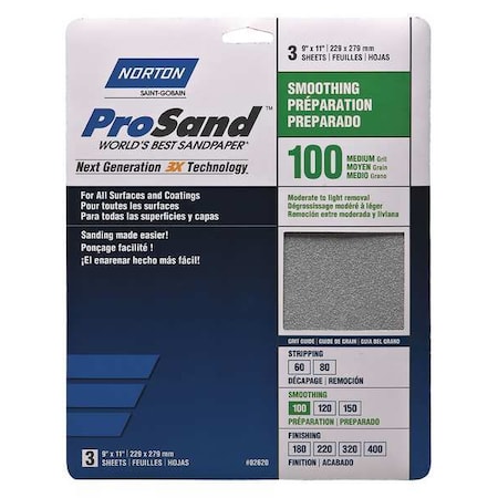 Sandpaper Sheet, 11 in L, 9 in W, PK3 MPN:07660768162