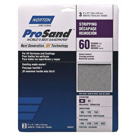 Sandpaper Sheet, 11 in L, 9 in W, PK3 MPN:07660768164