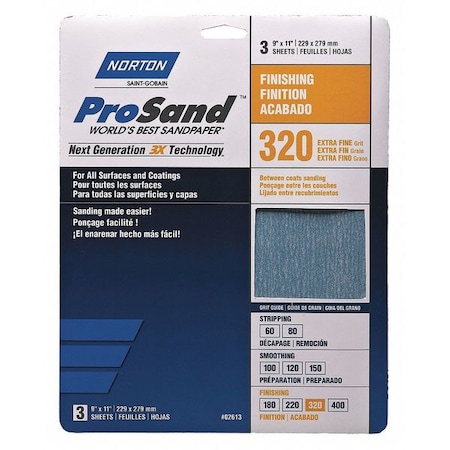 Sandpaper Sheet, Very Fine, 320 Grit, PK20 MPN:07660768166