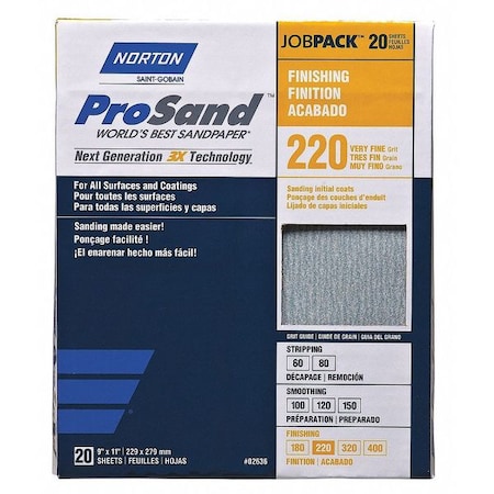 Sandpaper Sheet, Very Fine, 220 Grit, PK20 MPN:07660768167