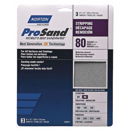 Sandpaper Sheet, 11 in L, 9 in W, PK20 MPN:07660768174