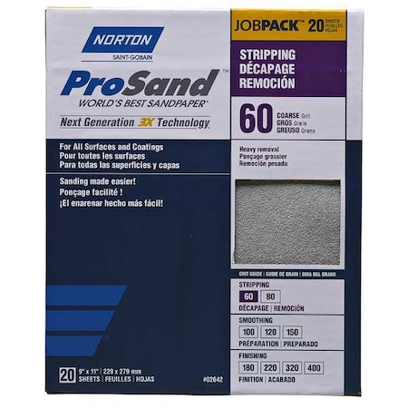 Sandpaper Sheet, 11 in L, 9 in W, PK20 MPN:07660768175