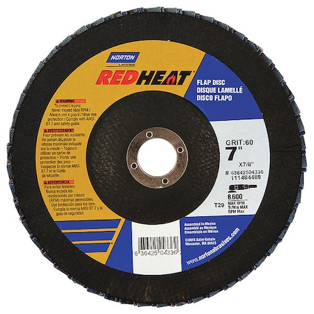 Flap Disc, 7 In x 60 Grit, 7/8 MPN:63642504336