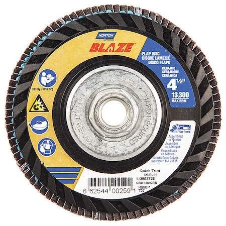 Flap Disc, 4 1/2 In x 80 Grit, 5/8-11, Series: SG Blaze® MPN:66254400259