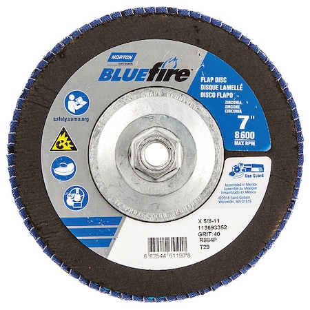 Fiber Disc, 7 in Dia, 5/8in Arbor, P40 Grit MPN:66254461190