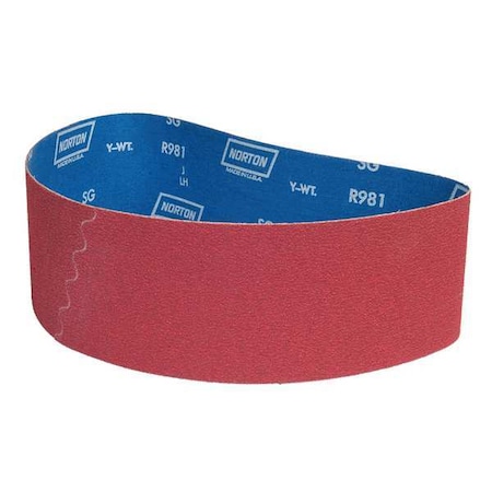 Sanding Belt, 4 in W, 79 in L, Coated, Ceramic, 36 Grit, Extra Coarse, R981 SG, Red MPN:66261022622