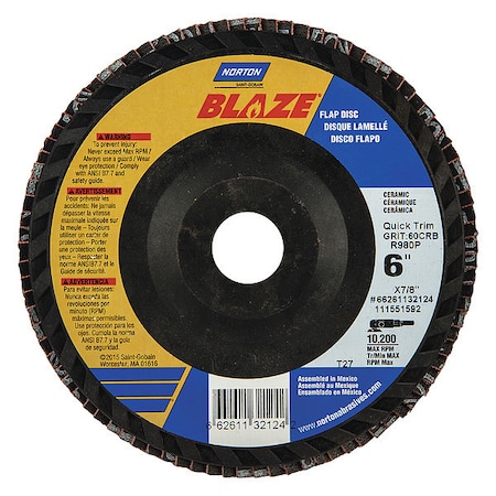 Fiber Disc, 6 in Dia, 7/8in Arbor, 60 Grit MPN:66261132124