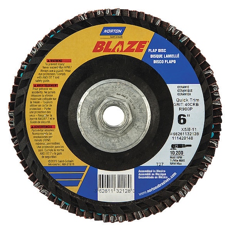 Fiber Disc, 6 in Dia, 5/8in Arbor, 40 Grit MPN:66261132128