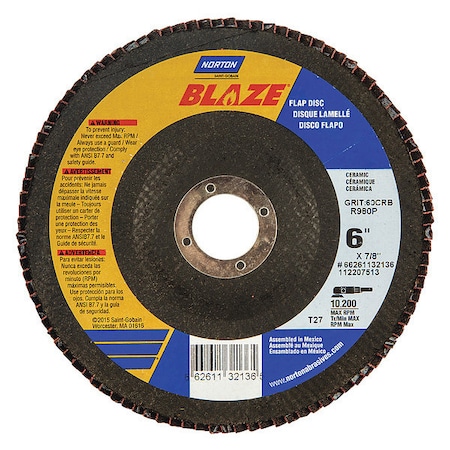 Fiber Disc, 6 in Dia, 7/8in Arbor, 60 Grit MPN:66261132136