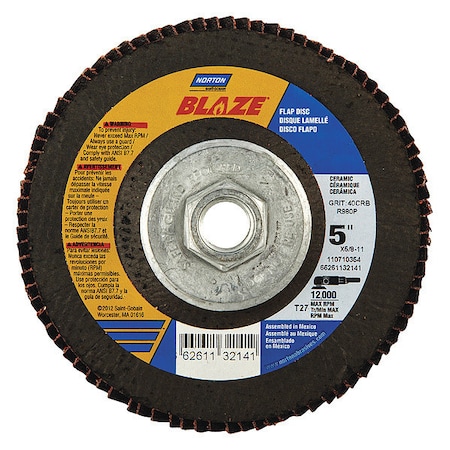 Fiber Disc, 5 in Dia, 5/8in Arbor, 40 Grit MPN:66261132141
