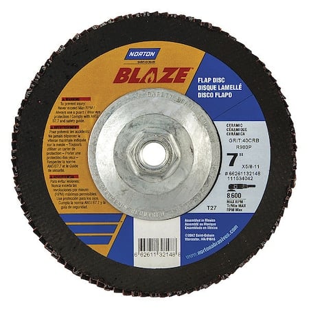 Fiber Disc, 7 in Dia, 5/8in Arbor, 40 Grit MPN:66261132148