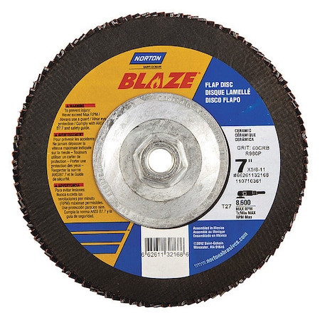 Fiber Disc, 7 in Dia, 5/8in Arbor, 60 Grit MPN:66261132168