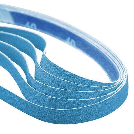Sanding Belt, 1/4 in W, 18 in L, Coated, Zirconia Alumina, 80 Grit, Coarse, BlueFire R823P, Blue MPN:66623373748