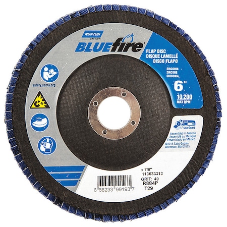 Fiber Disc, 6 in Dia, 7/8in Arbor, P40 Grit MPN:66623399193