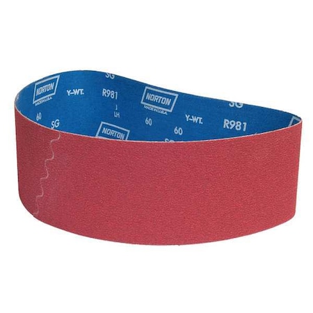 Sanding Belt, 4 in W, 36 in L, Coated, Ceramic, 60 Grit, Coarse, R981 SG, Red MPN:78072701344