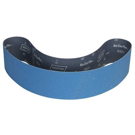 Sanding Belt, 4 in W, 54 in L, Coated, Zirconia Alumina, 60 Grit, Coarse, BlueFire R821P, Blue MPN:78072727518