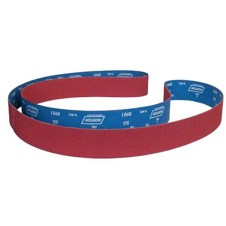 Sanding Belt, 1/4 in W, 24 in L, Coated, Ceramic, 60 Grit, Coarse, R981 SG, Red MPN:78072756534