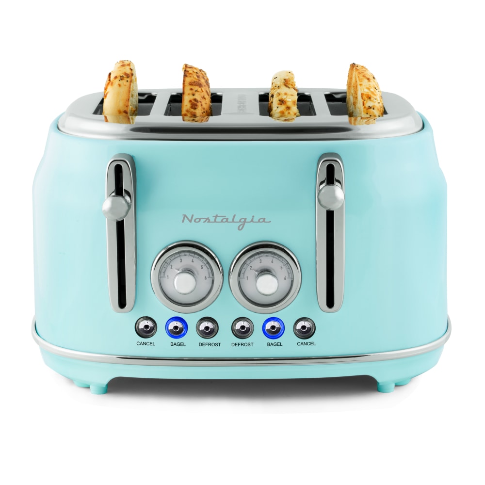 Nostalgia CLTOS4AQ Classic Retro 4-Slice Toaster, 7-5/8inH x 11-9/16inW x 12-3/8inD, Aqua MPN:810061701293
