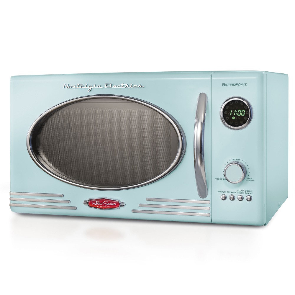 Nostalgia NRMO9AQ Retro Microwave Oven, 0.9 Cu. Ft., Aqua MPN:810061701835